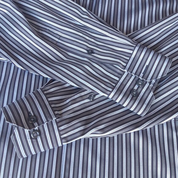 Pronto Uomo Platinum SZ M Striped Men's Button Up Non Iron Cotton Shirt - Picture 4 of 11